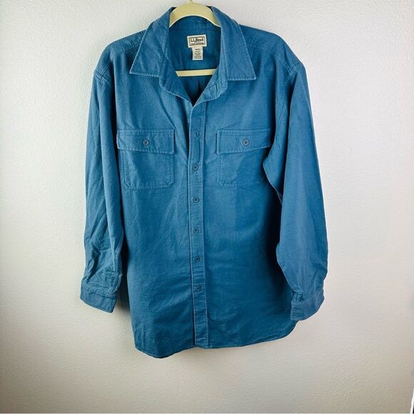 LL Bean Blue Thick Flannel Shirt Men’s Size L Tall Flaw - Picture 1 of 4